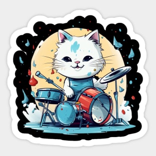 Adorable Kawaii Kitten playing on Drums Sticker